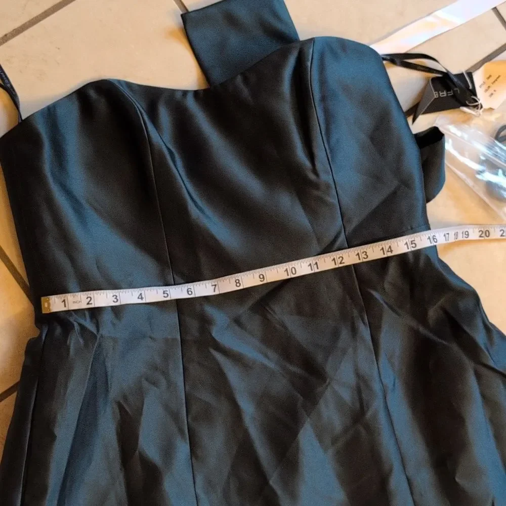 NWT Alfred Sung Strapless A-line Satin Gown Modern Bow Detail Evergreen 14 - Picture 8 of 13